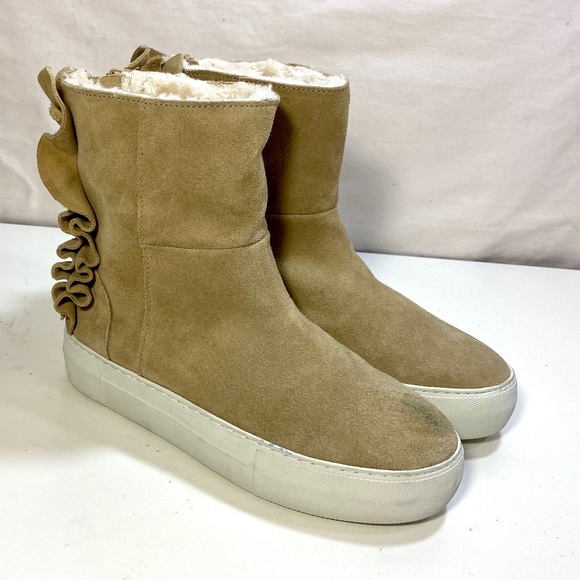 J Slides Ruffle Suede Ankle Boot Bootie - Picture 1 of 7